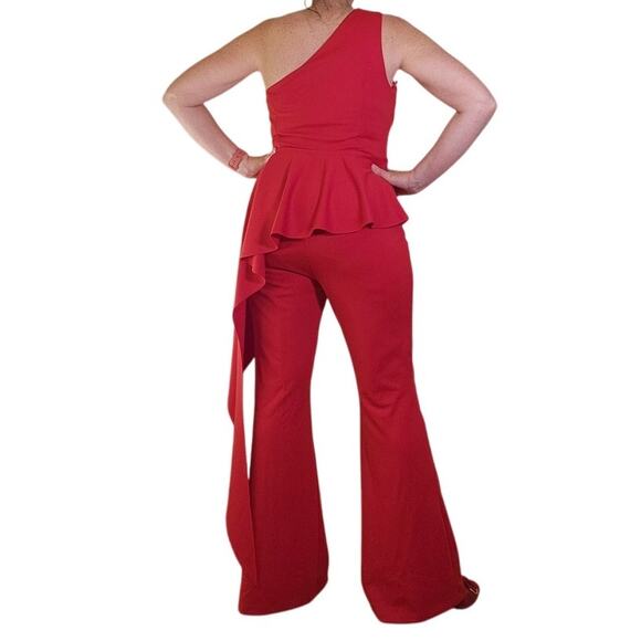 NEW YORK & COMPANY Red Asymmetric Jumpsuit, Size Medium - Picture 2 of 16